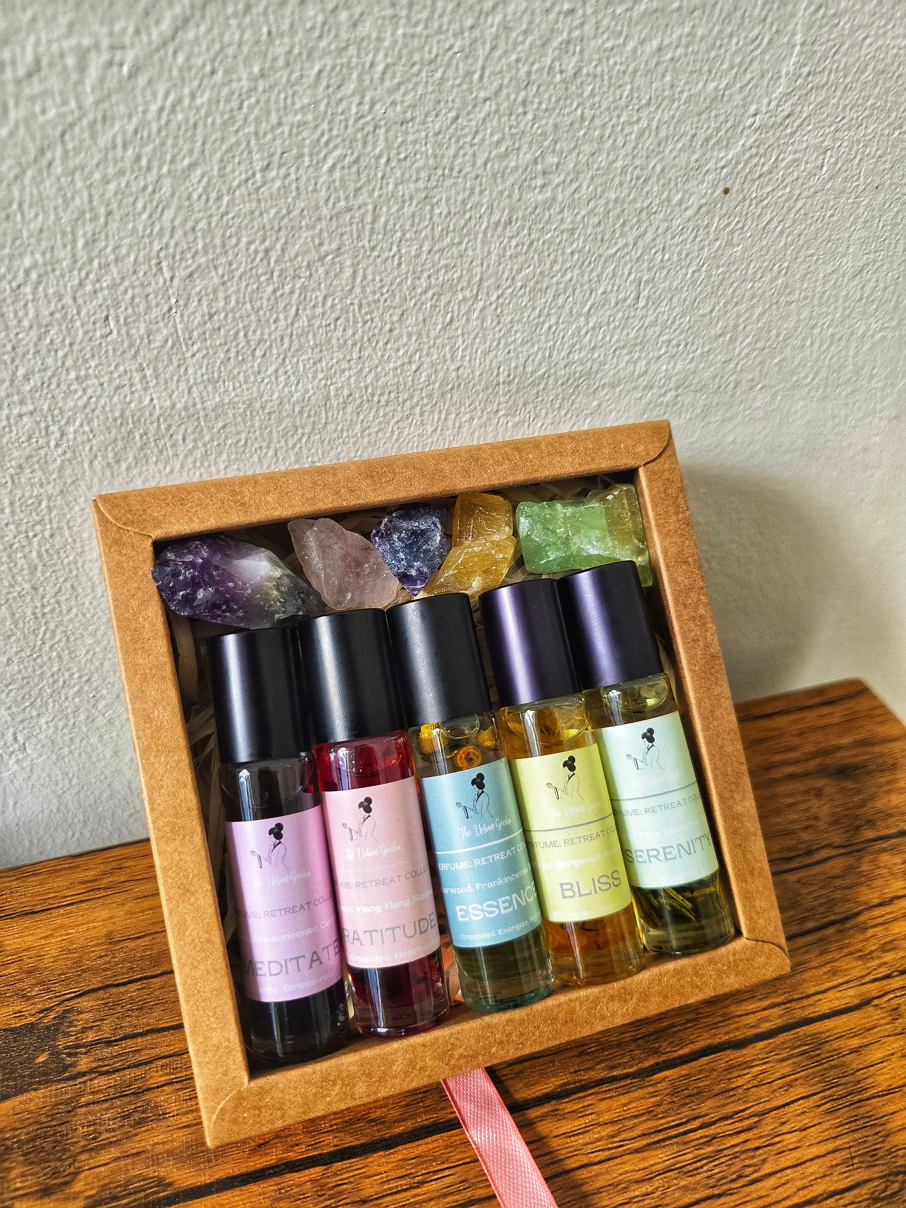 Retreat Collection: Oil Perfume & Crystal Gift Set – The Urban Geisha