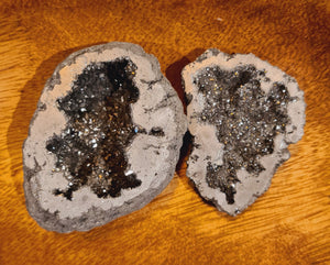 Titanium Aura Quartz Geode in silver. Coated in precious metals