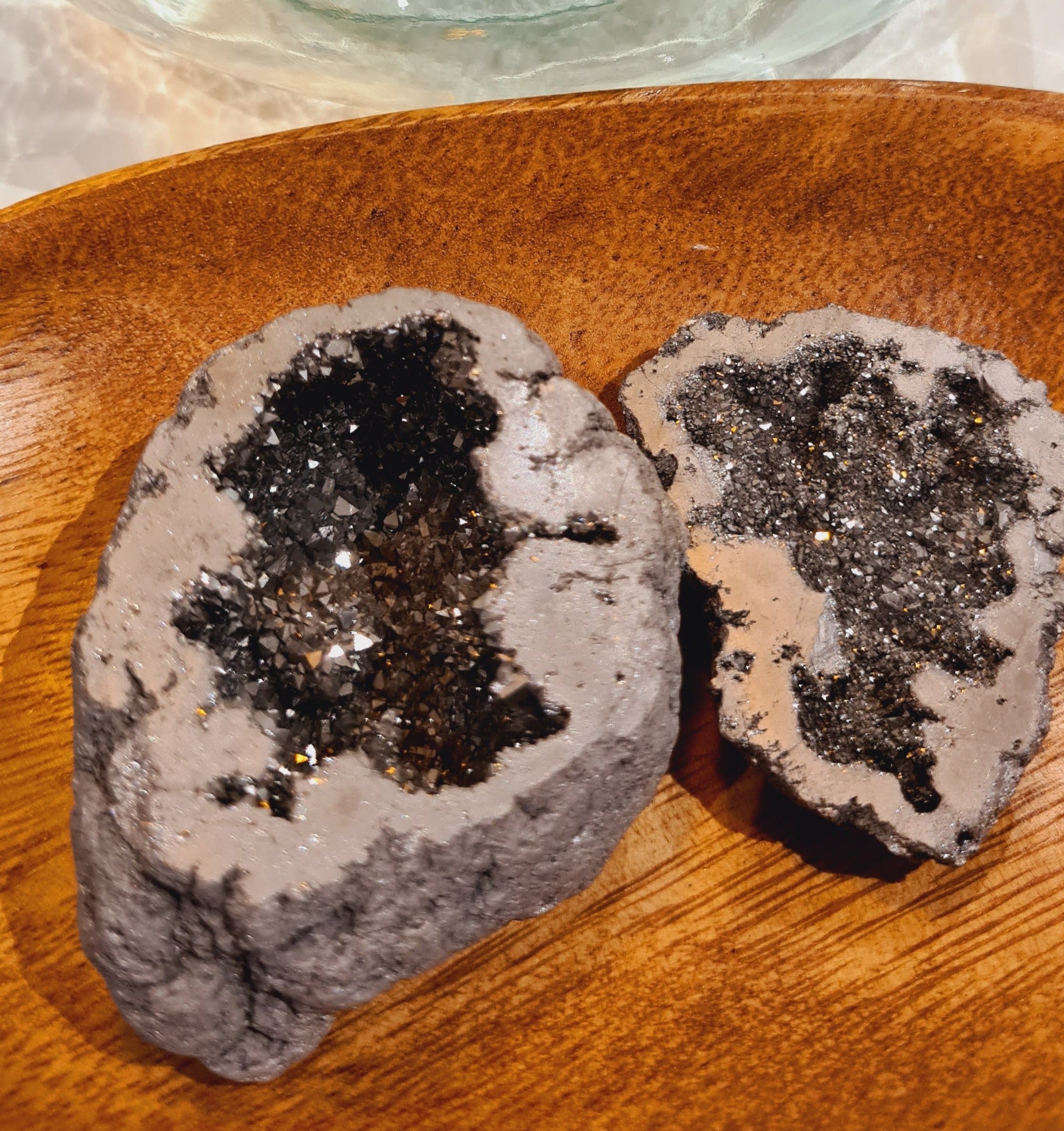 Titanium Aura Quartz Geode in silver. Coated in precious metals