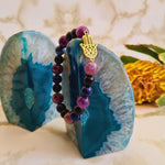 Crystal Bracelet - Amethyst, Black Obsidian & Lapis Lazuli (Hamsa Hand)