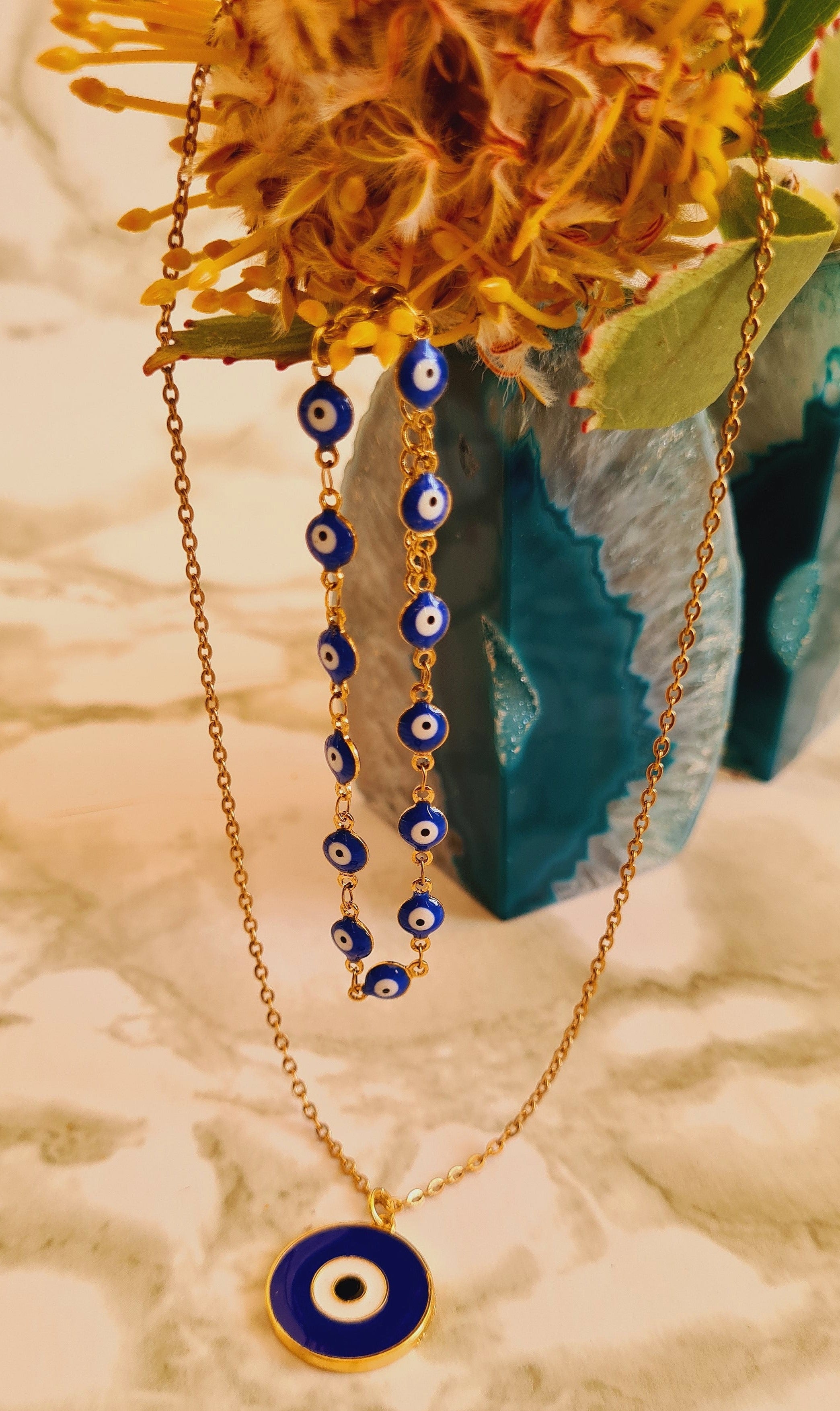 Evil Eye Necklace & Bracelet Set