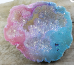 Aura Quartz Geode in pink & blue. Coated in precious metals.